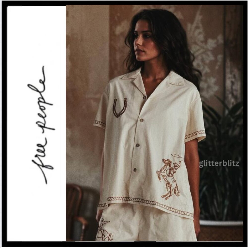 Free People The Tales Yeehaw Embroidered Cowboy Shirt 🤠